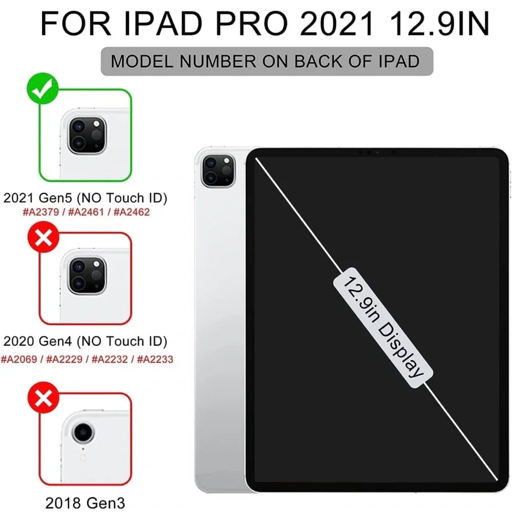 Black & Clear iPad Pro 12.9 2021 Case 5th Generation with Pencil Holder Case